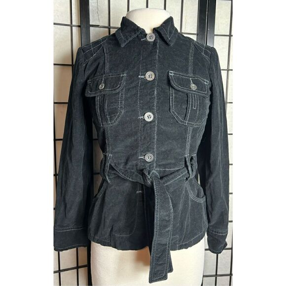 French Cuff Black Corduroy Type Button Up Jacket - Picture 1 of 8